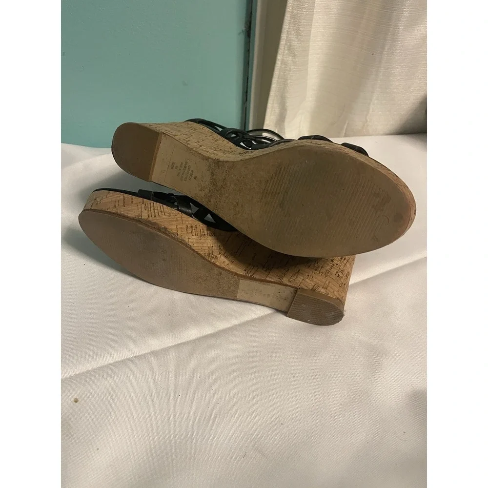 Marc Fisher Mfdallea Wedge‎ Sandals Espadrilles Shoes Weave Black Size 10 BinC